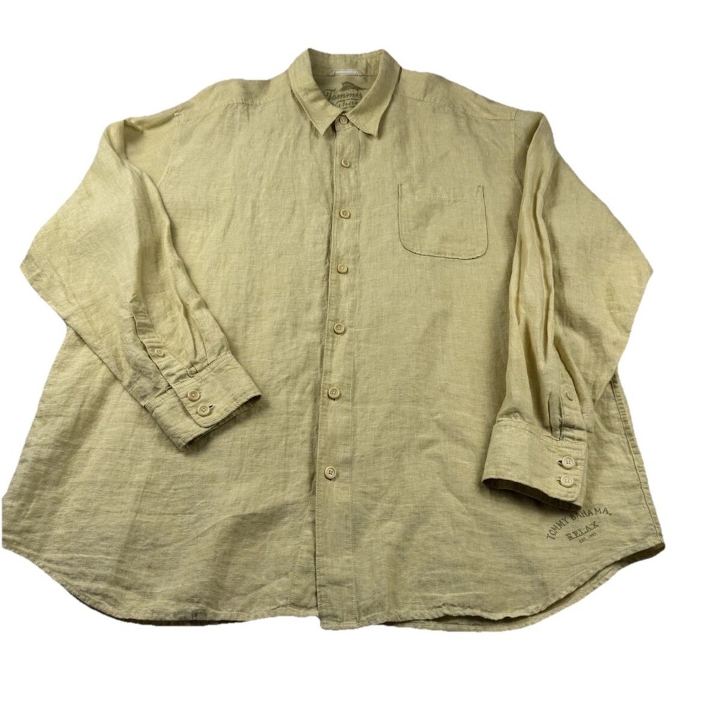 Tommy Bahama Relax Linen Shirt Mens XXL Yellow Long sleeve button up